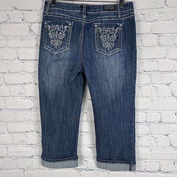 Earl Jean Women's Embellished Cropped Denim Capri Cuff Jeans, Size 8, Dark Wash - Picture 7 of 14